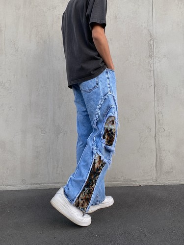 Jean baggy bleu clair - , floral