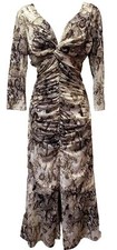 Guess Women's 6 Snake Print Ruched Twist Bust Front Slit Mermaid Gown Dress