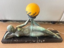 Fayral, Pierre Le Faguays - Max Le Verrier - Art Deco lamp with reclining woman