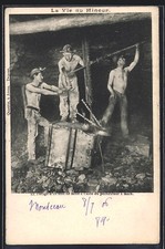 Old postcard Montceau, drilling of a mine hole at the aode of the hand drill, La vie d 