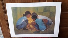 Les Enfants au Damier Lithographie de L Toffoli Copie d'Art Repro Poster Vintage