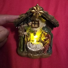 Christmas Lighted Nativity Scene in Stable Figurine 4.6 Inch 