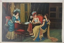Carré Peinte à la Main Huile sur Toile Dame Chevaliers 60x90CM Avec Cadre Art 3