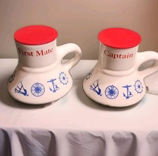 2 Feltman Langer No Spill 1984 Coffee Mugs Lids 1st Mate/Captain Nautical Boats