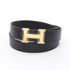 HERMES belt ceinture W Swift Togo leather Black GHW