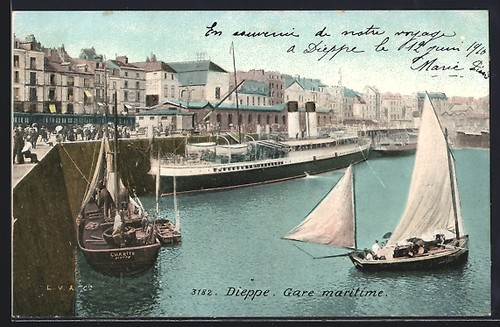Cpa dieppe gare maritime - dieppe,, avec