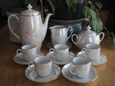 SERVICE A CAFE PORCELAINE UNION IRISE   .5 TASSES CREMIER & CAFETIERE. SUCRIER .