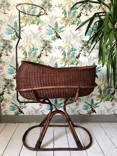 Lit bebe vintage rotin - bebe, et