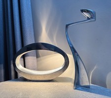 Vintage Set Of 2 Mid-Century Futuristic Massive Lamp  Chrome Candle Holder