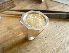 Chevalière argent octogonale avec pièce 20 Francs or Napoléon III