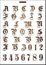 POCHOIR EN PLASTIQUE MYLAR (21*29.7cm)  Alphabet Germanica Lettres Capitales