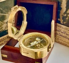 Vintage Boussole Brass Stanley Nautical Compass Sundial with Wooden Box For Gift