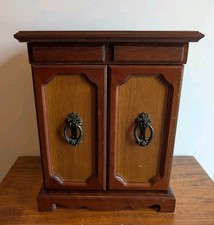 Vintage Wood Jewelry Box Mini Armoire Velvet Door Necklace 4 Drawers Mirror