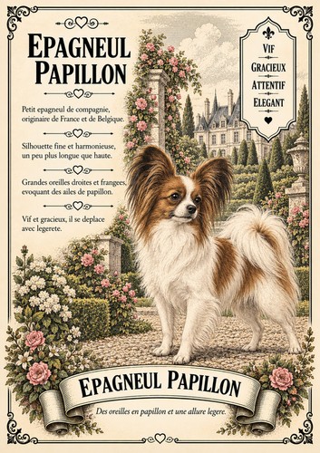 Affiche epagneul papillon - a4,