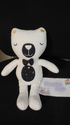 Doudou peluche ours blanc - ours, bleu