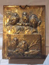 Très rare ancien porte-documents Où Lettres en Laiton doré Décor embossé vintage