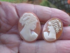 2 CAMÉES ANCIENS-COQUILLE x2 -profil FEMME-lot-cameo