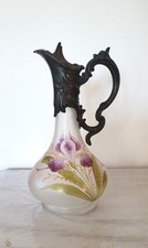 CARAFE AIGUIERE XIXIème-VERRE EMAILLE IRIS VIOLET-LEGRAS - MONTURE COL ARGENTE