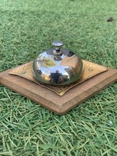 Antique Vintage Copper Metal And Wood Counter Doorbell 