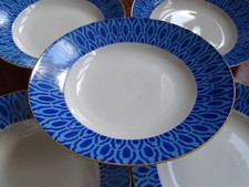 LIMOGES 5 ANCIENNES ASSIETTES CREUSE A SOUPE EN PORCELAINE COULEUR BLEU ART DECO