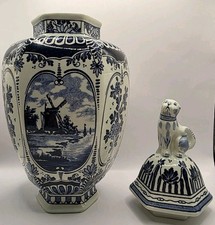 Delft Foo Dog Blue & White Vase/Urn Made For Royal Sphinx by Boch ~ 14 Inches