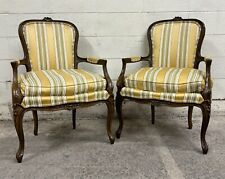 Vintage Hickory Chair French Louis XV Style Bergere Fauteuils Armchairs - Pair