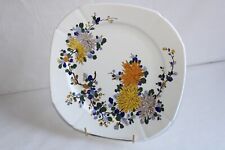 Square earthenware plate by Gien, Chinese chrysanthemum decor, dim 25.5x25.5
