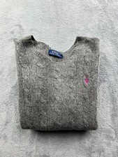 P065. Pull Polo Ralph Lauren gris torsadé – laine mérinos & cachemire – taille L