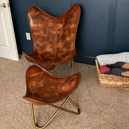 Chaise papillon cuir buffle - chaise,