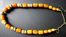 Vintage Yemenite Silver Antique Berber African Amber Filigree Necklace Jewelry