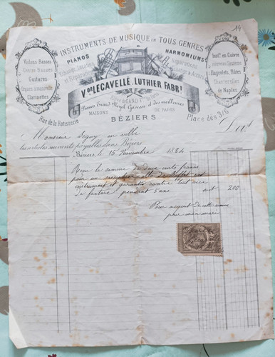 1884 facture beziers lecavelle - 1884,