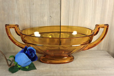 Ancien Coupe Art Déco Val St Saint Lambert en Verre de Cristal Moulé Ambré