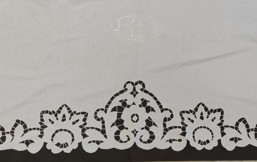Drap blanc lin broderie fleurs - blanc,