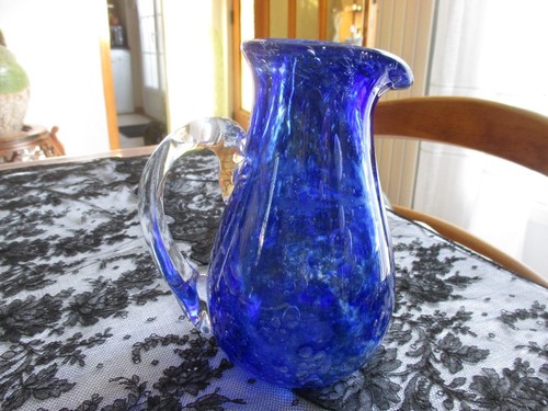 Ancien pichet bleu verre - bleu, ou