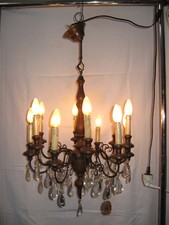 OLD BAROQUE WOODEN CHANDELIER AND GLASS TASSELS--12 LIGHTS--NO. DK7