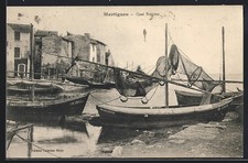 Old postcard Martigues, Quai Brescon with moored fishing boats 1914 