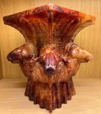 ancient luristan semi precious Stone carved chalice with rams