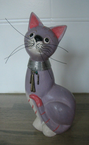Chat statuette bois - chat,