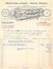 1927 MANUFACTURE DE RUBANS FAVEURS BOLDUCS MAISON LARTIGUE A PARIS - M. THIOL