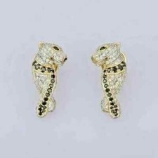 Panther Hoop Earrings 2Ct Round Lab Created Black Diamond 14K Yellow Gold Plated