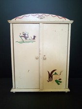  VINTAGE PAINTED WOOD MAJOLU STENCIL DECOR TOY DOLL CABINET