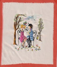 CARRE DE SOIE BRODE - LES AMOUREUX DE PEYNET - BRODE MAIN - SIGNE PEYNET