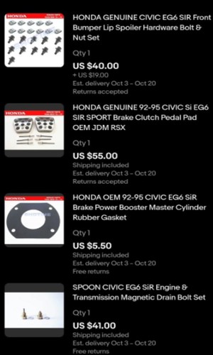 Spoon civic eg6 sir bolt - sir, &