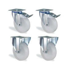Lot roulettes fixe et pivotante à frein polypropylène blanc diamètre 80mm cha...