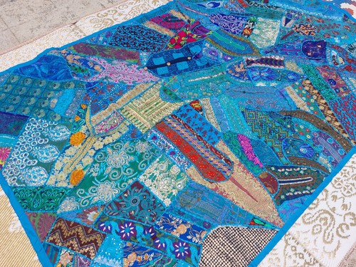 Couvre lit patchwork bleu - patchwork,