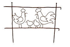  BORDURE / BARRIERE DE JARDIN EN FER FORGE A DECOR DE POULE / COQ / POUSSINS