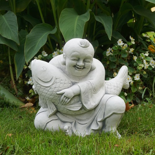 Moine bouddha avec - bouddha, poisson