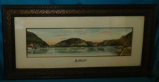 ANCIENNE VUE PANORAMIQUE COLORISEE . AUTRICHE . HALLSTATT LAC . GRAVURE 63x32cm