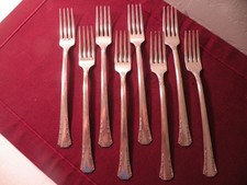 set Of 8 Grille Viande Forks 1881 Rogers Oneida ltd DEL MAR silverplate 7 1/2"