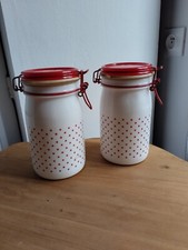 Lot 2 bocaux conserves pots de cuisine vintage verre blanc rouge Cerve Italy